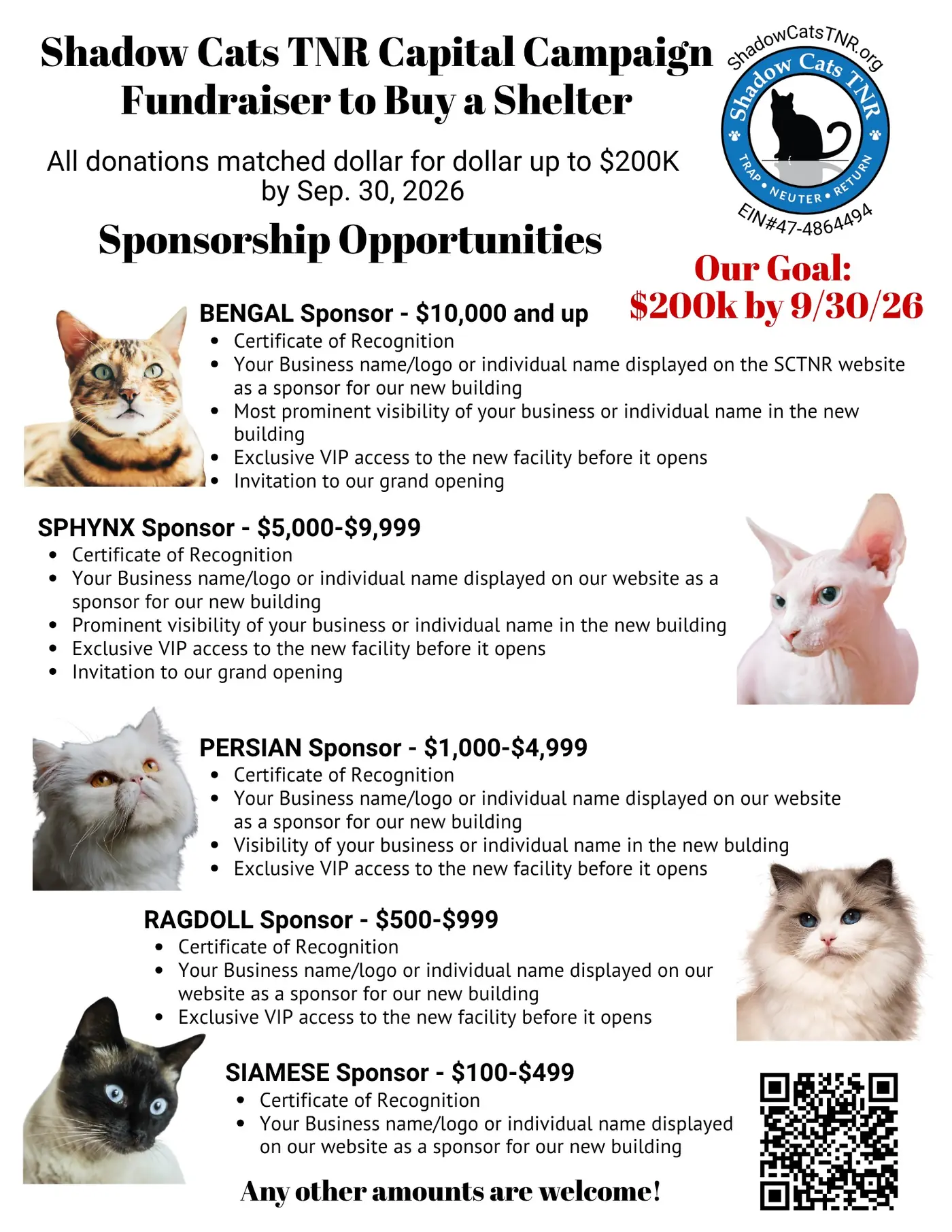 Shadow Cats TNR capital campaign sponsorship opportunities flyer